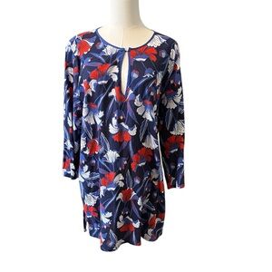 J. Crew Factory Tissue Tunic Top XL Navy Red Floral‎ Cover-Up